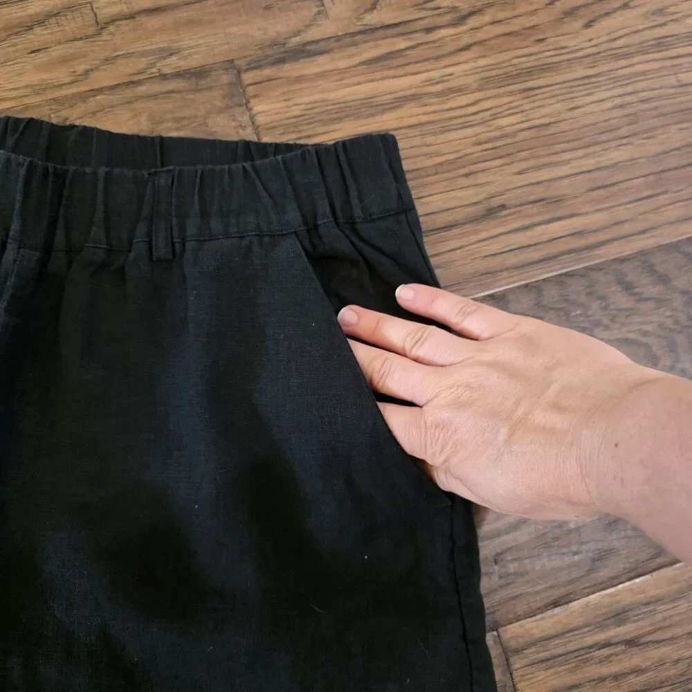 Quince Size Small 100% European Linen Pants Black Pull-on Breathable Lightweight